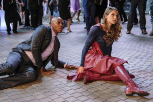 Supergirl -- "Crossfire" -- Image SPG205a_0147 -- Pictured (L-R): Mehcad Brooks as James Olsen and Melissa Benoist as Kara/Supergirl -- Photo: Robert Falconer /The CW -- ÃÂ© 2016 The CW Network, LLC. All Rights Reserved